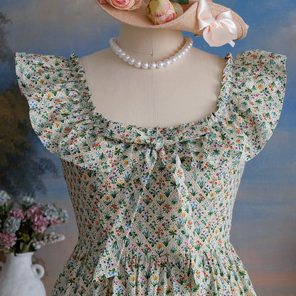 Floral Square Neck Ruffled Sleeveless Dress