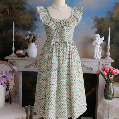 Floral Square Neck Ruffled Sleeveless Dress