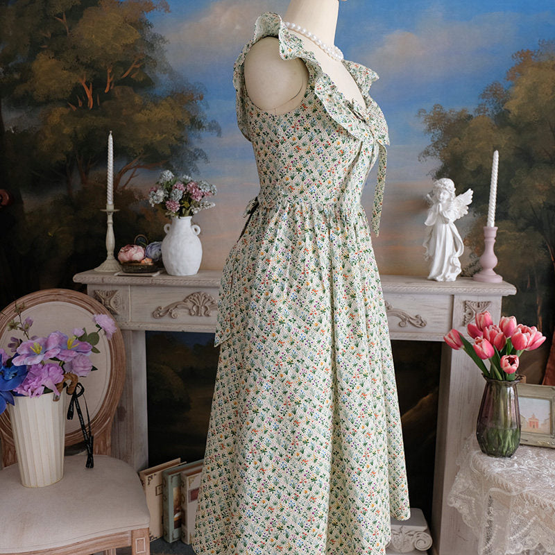 Floral Square Neck Ruffled Sleeveless Dress