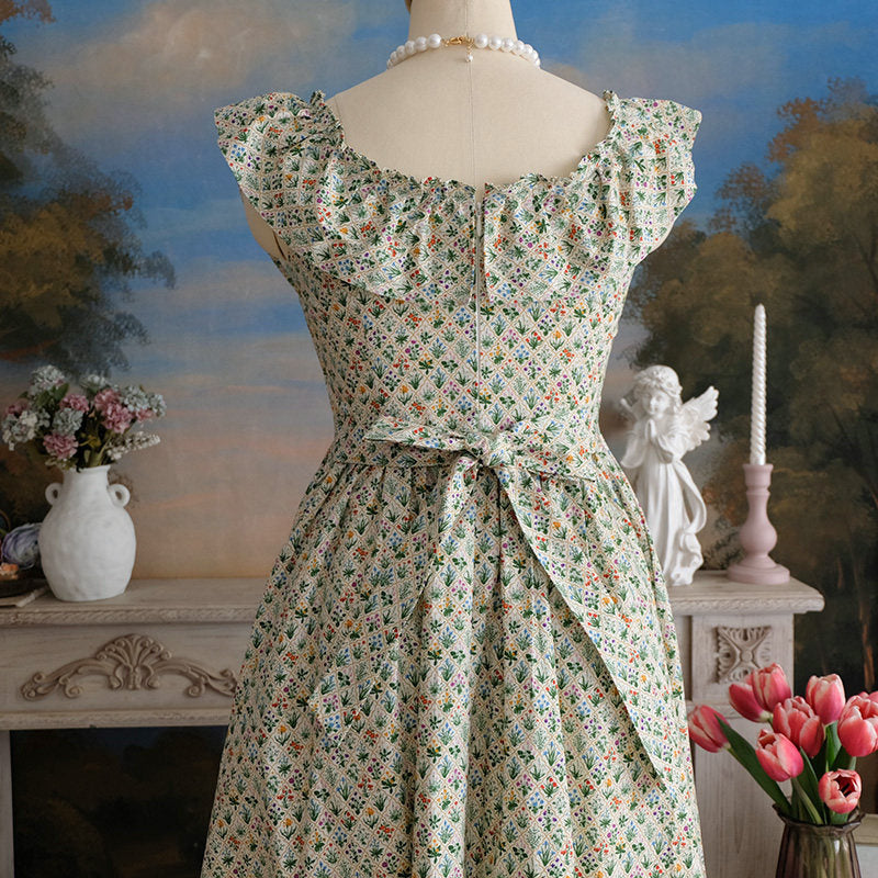 Floral Square Neck Ruffled Sleeveless Dress