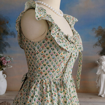 Floral Square Neck Ruffled Sleeveless Dress