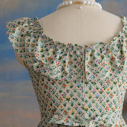 Floral Square Neck Ruffled Sleeveless Dress