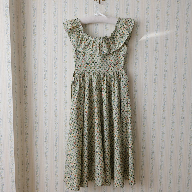 Floral Square Neck Ruffled Sleeveless Dress