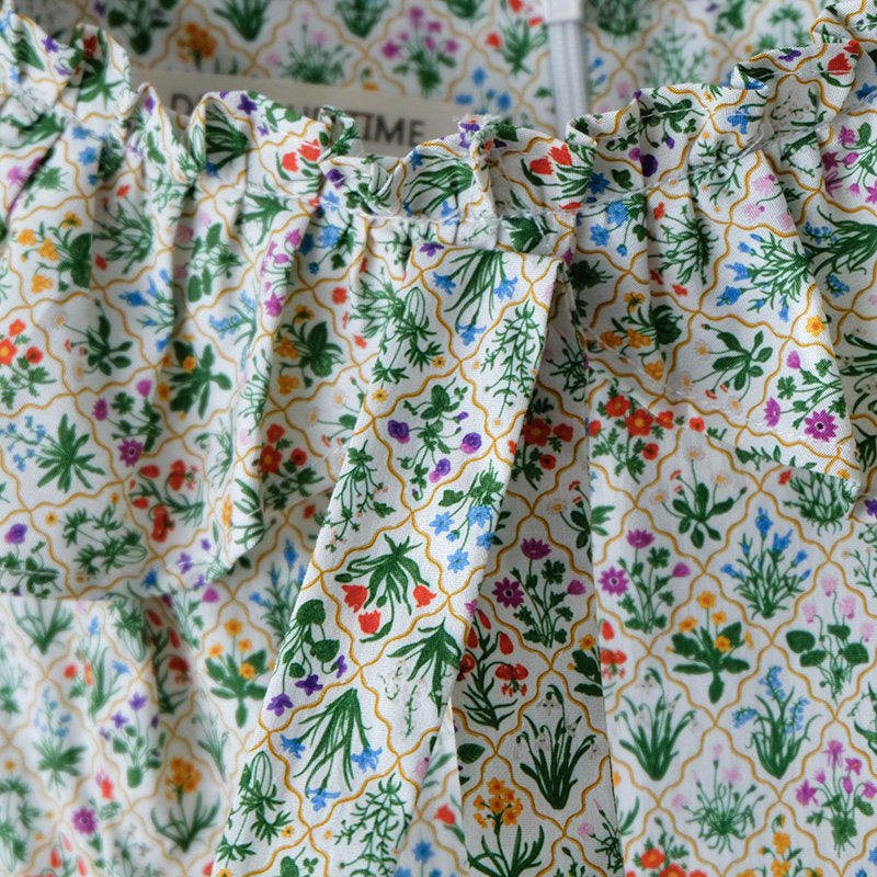 Floral Square Neck Ruffled Sleeveless Dress